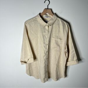 Chico's Gold-Toned No-Iron Button Down Shirt Holiday Party Sparkle size 3 16-18